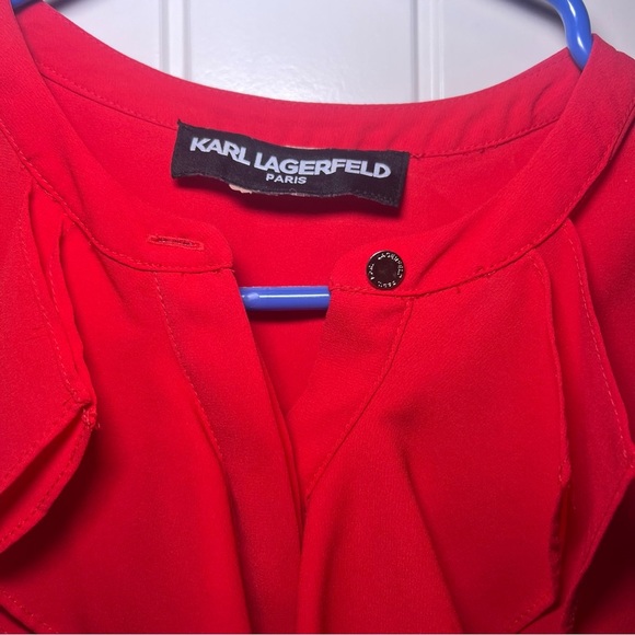 Karl Lagerfeld Red Paris Ruffle Neck Sleeveless Blouse Size Small 6 Office - Picture 2 of 13
